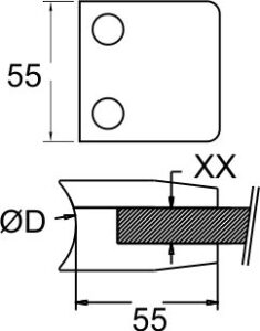 Big Square (55 x 55 mm) with Bottom Plate for Glass 6 to 12.76 mm_