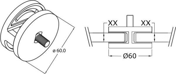 Full Round Glass Clip Dia 60 mm for Glass 10 mm_