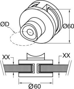 Round Glass Clip Dia 60 mm for Glass 10 mm_