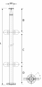 Round Inline Post with Two Big Glass Clip at 180°_
