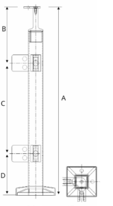 Square Corner Post With Four Small Glass Clip at 90°_