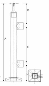 Square End Post With Two Small Glass Clip_
